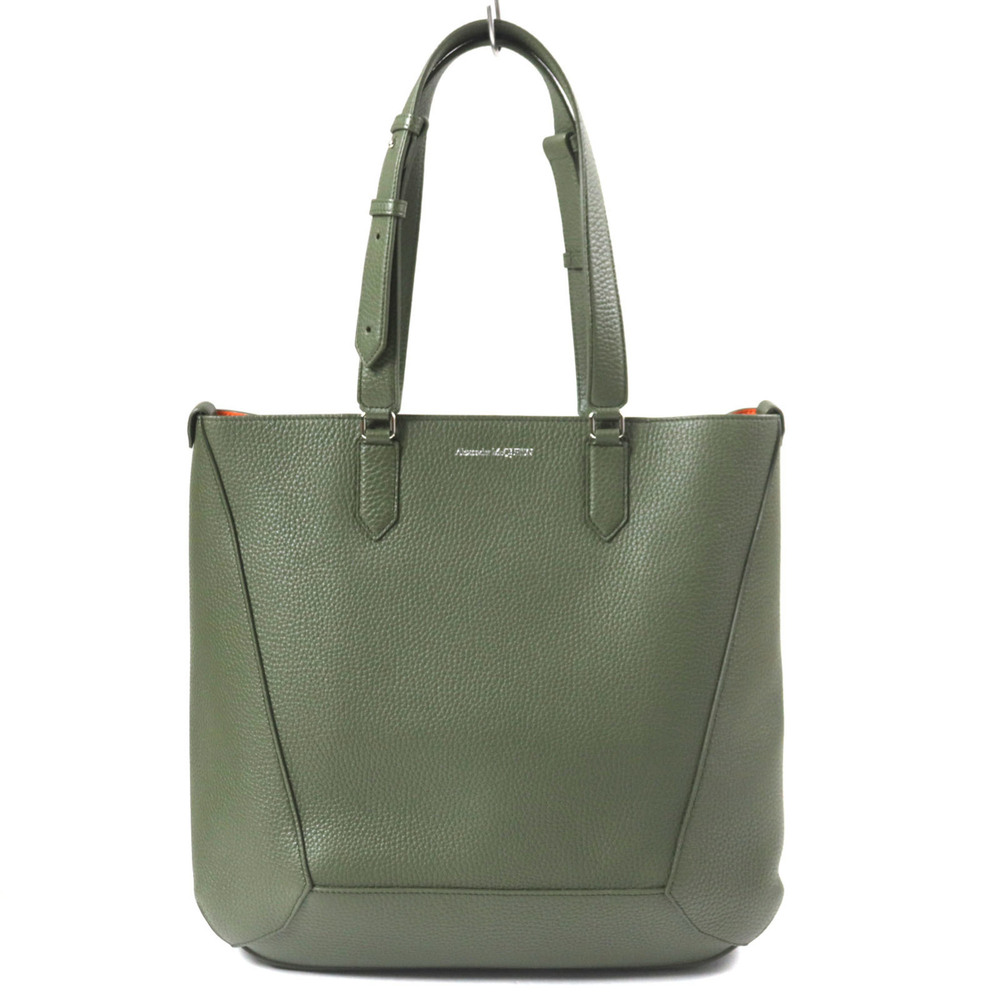 Alexander McQueen 762342 EDGE Medium Logo Print Calfskin Leather Tote Bag, Kh...